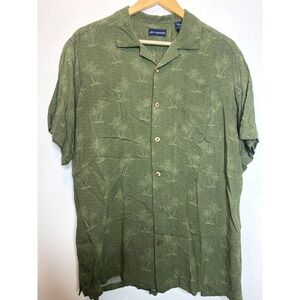 John Ashford Green Hawaiian Palm Aloha Mens Short Sleeve‎ Button Down Shirt